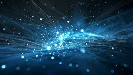 Wall Mural - Abstract blue light particles and flowing lines create a dynamic digital background, evoking motion