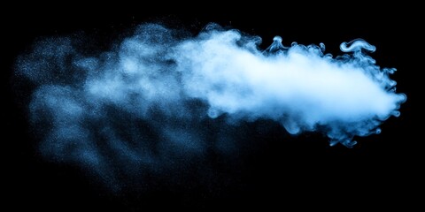 Wall Mural - Ethereal blue smoke plume floating across a dark void, abstract composition