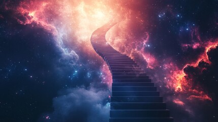 Wall Mural - an endless staircase floating in outer space, symbolizing infinite dreams and ambitions
