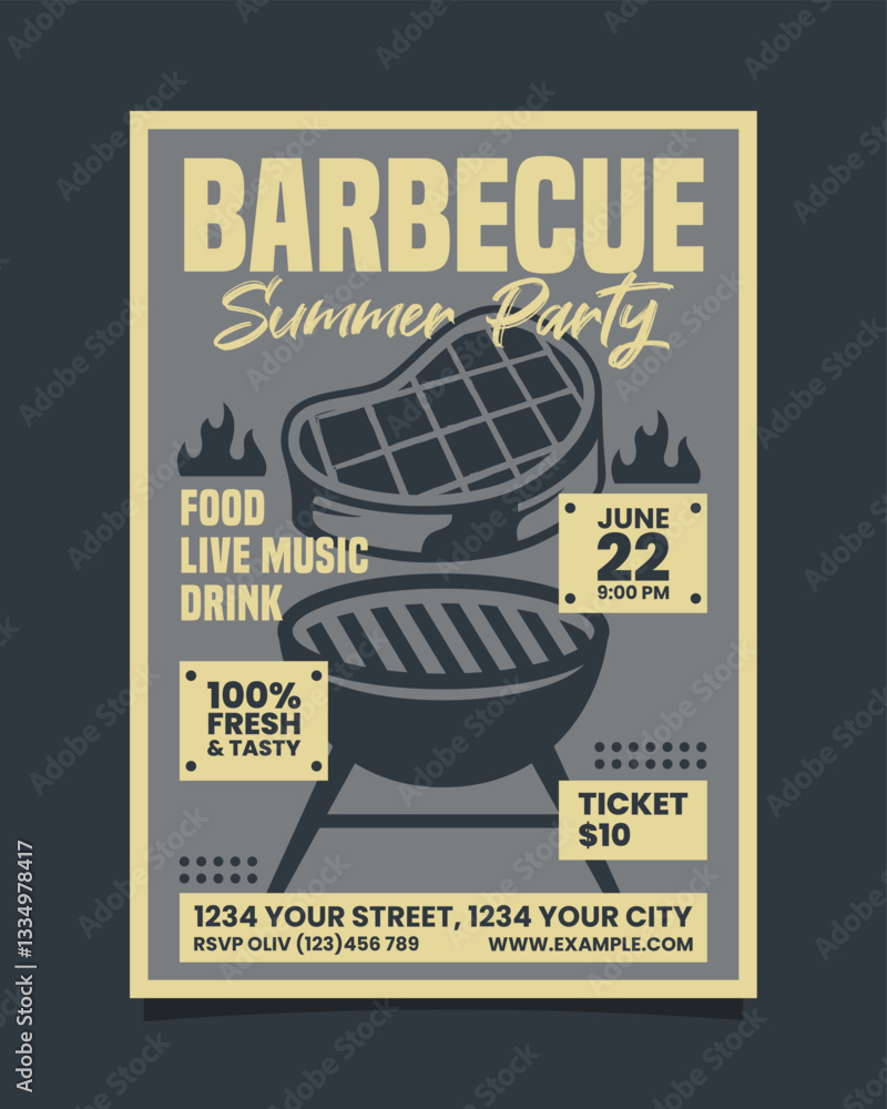 Barbecue summer party vertical poster flyer vector template design ...