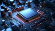 © Tcukimay - Close-up of a circuit board with a central processor.  High-tech electronic components are illuminated, showcasing intricate detail