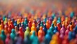 © miss irine - Colorful crowd of tiny toy people. Population dynamics concept. Study of human behavior. Image represent topics as teamwork, diversity, society, community engagement, population density problems.