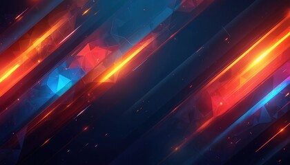 Fototapete - Abstract geometry lines sport background. Dynamic diagonal stripes with gradient light effect in blue, red, orange tones. Geometric shapes texture design for banner backdrop or wallpaper.