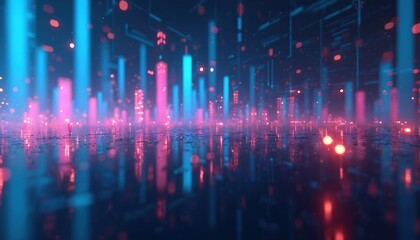 Fototapete - Abstract futuristic background with glowing blue, pink lines. Digital data, financial charts, network connections. Perfect for tech, finance, innovation themes. Modern, trendy design, visual