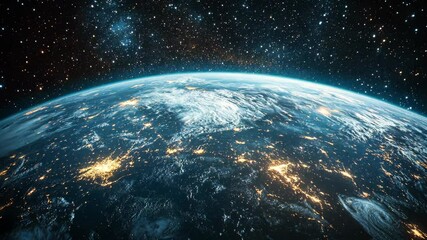Wall Mural - Stunning view of Earth from space with glowing city lights at night.