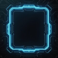 Leinwandbilder - Blank frame sci-fi game UI with glowing blue lines on black background. Futuristic tech digital interface graphic design. Cybernetic holographic high technology frame, space for overlay.