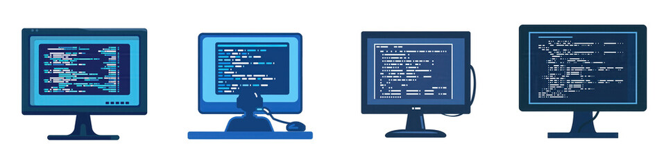 Coding Screens, Programmers at Work isolated on white or transparent png