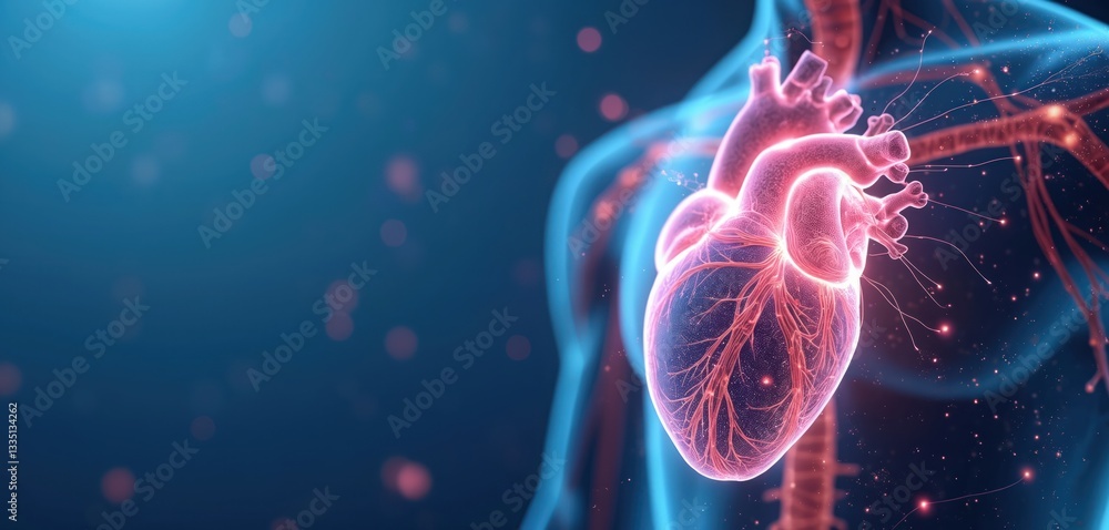 Heart Connection Networking Digital illustration shows human heart with glowing network connections ...