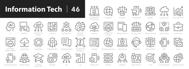 information technology icon set. network, data, website, computer, communication, e-commerce, mobile