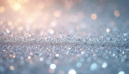Poster - Sparkling silver glitter texture background with light bokeh effect, with blue, golden hues. Shimmering surface, bright, shiny, festive design, luxury, glamour. Abstract blurred pattern for