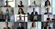 © fizkes - Lot of people staring at camera, collage view. Multiethnic women and men different generation businesspeople standing indoors smile look at cam, users of videocall application, worldwide communication