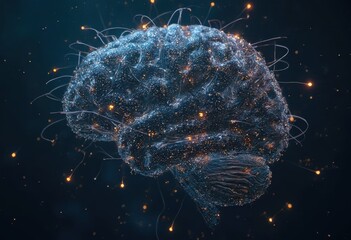 Aufkleber - Human Brain with Glowing Synapses and Dendrites