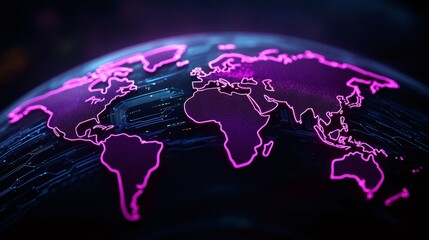 Leinwandbilder - Planet earth showing world map with futuristic purple glowing circuit board pattern