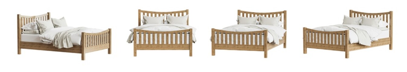 Aufkleber - Wooden bed isolated on transparent background. 3D render.