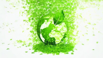 Wall Mural - Green leaves fall on planet earth. Concept of environment and climate change. World Earth Day