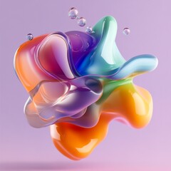 Aufkleber - Abstract Fluid Art: Vibrant Colors and Bubbles on Soft Lavender Background