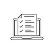 © YAYAH - Online Exam, taking Test, Questionnaire or Checklist on Device Screen. Laptop with Online Form Survey Line Icon. Online Education and Elearning concept. Editable stroke. Vector illustration.