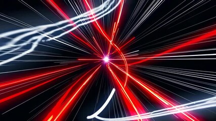 Poster - Dynamic explosion of red and white light beams on a dark background, futuristic concept