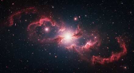 Wall Mural - bright, central galactic nucleus surrounded by swirling, reddish nebulae against a backdrop of count