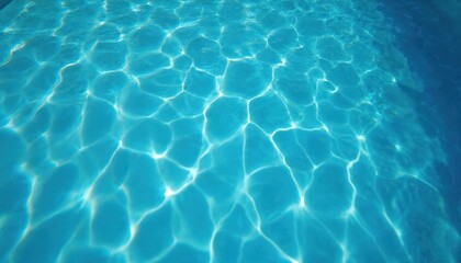 Aufkleber - Top view of bright blue swimming pool with ripple surface reflecting sun. Clear fresh water creates abstract pattern. Use as texture wallpaper or background, holiday mood, vacation relaxation.