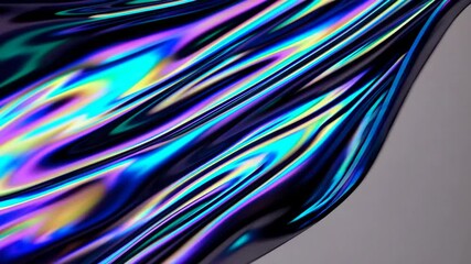 Poster - Iridescent abstract fluid waves with vibrant colors on a soft gray background