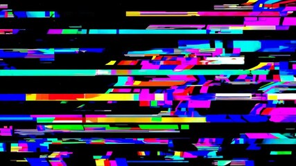 Aufkleber - Vibrant digital glitch art with colorful neon geometric shapes on black