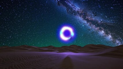 Wall Mural - Desert at night with glowing orb and starry sky, cosmic landscape concept