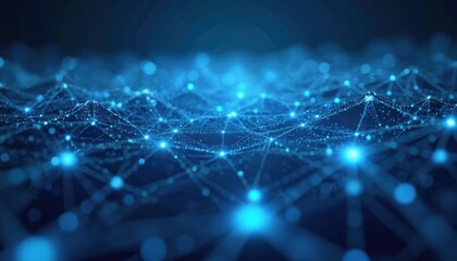 Aufkleber - Abstract blue background shows glowing connections, network lines. Digital tech represents global connectivity, data streams. Futuristic design modern communication, information era, science