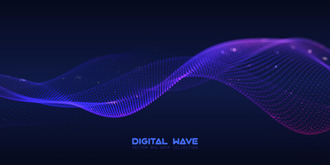 Wall Mural - abstract digital audio wave of particles with bokeh. futuristic ai technology. cyber data flow vecto