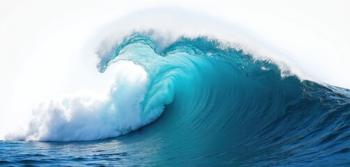 Aufkleber - Curling ocean wave with blue water. Sea wave powerful surf, liquid marine swell, foam tide. Dynamic aquatic energy motion on dark background with momentum, crest. Transparent flow.