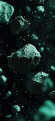 floating rocks in a cosmic setting create a mysterious atmosphere in outer space