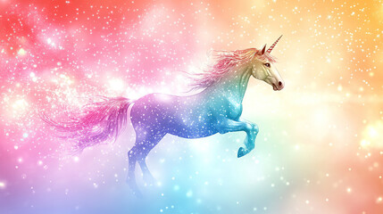 Wall Mural - Majestic unicorn galloping through a colorful fantasy landscape digital artwork dreamy environment vibrant viewpoint