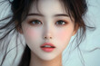 © Prasanth - 美肌の若くて可愛いアジア女性モデルの美容ポートレート｜風で髪が靡いて柔らかい雰囲気の正面撮影