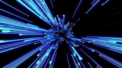 Poster - Blue light speed burst tunnel in deep space, futuristic travel concept
