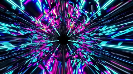 Leinwandbilder - Futuristic neon tunnel with vibrant lights and reflections, digital journey concept