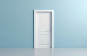 Aufkleber - Minimalistic room background with blue wall and white door. Modern interior with closed door, clean space, simplicity, calm. Empty layout design for home, house, doorway, entrance.