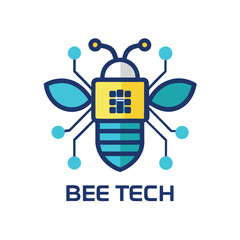 Aufkleber - Creative vector logo design for a technology company featuring a stylized bee with circuit elements and vibrant colors representing innovation and nature
