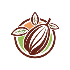 Poster - Logo design featuring stylized cocoa bean and leaves in vector illustration for chocolate brand Cacco