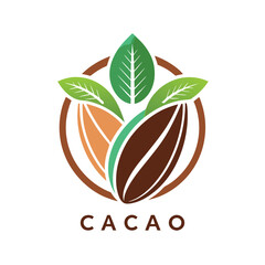 Poster - Logo design featuring stylized cocoa bean and leaves in vector illustration for chocolate brand Cacco
