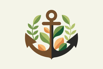 Poster - Creative and modern vector illustration of an anchor intertwined with leaves and plants for a fresh and eco-friendly design appeal