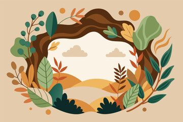 Poster - Nature-inspired vector illustration featuring foliage and clouds in a warm color palette