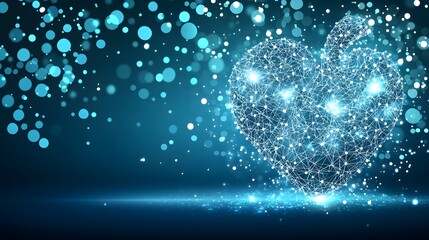 Wall Mural - Glowing Blue Heart Made of Sparkles and Bokeh Lights on an Abstract Background