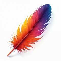 Aufkleber - Vibrant colorful feather clip art on white background. Feather illustrated in gradient color of yellow, orange, red, purple, blue. Detailed plumage graphic isolated design element for creative