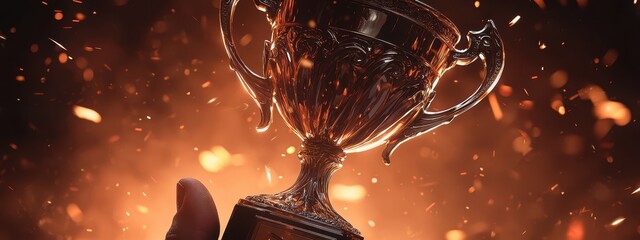 Wall Mural - extreme close-up shot with a huge trophy floating in the air, the trophy is framed in the middle of 