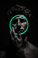 Wall Mural - Grayscale Bust Sculpture with Neon Green Circle