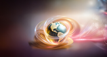 Wall Mural - abstract globe encircled by flowing, luminous shapes with a dynamic and vibrant background. the artw