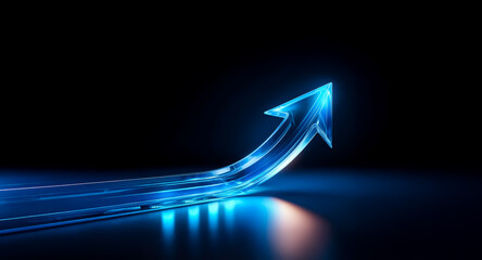 Wall Mural - a luminous blue arrow streaks upward against a stark black backdrop, symbolizing progress and direct