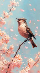 Naklejka na meble Melody in the Cherry Blossoms, Birds singing