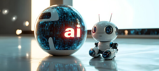 Charming ai robot agent and futuristic sphere in hightech harmony