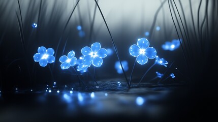 Aufkleber - Mesmerizing glow of blue flowers in a serene environment creating a magical atmosphere : Generative AI